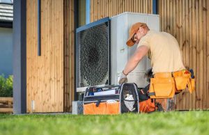 Calgary Heat Pumps technician working on heat pump maintenance tasks